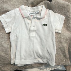 Lacoste white polo with pink trim on collar 6months